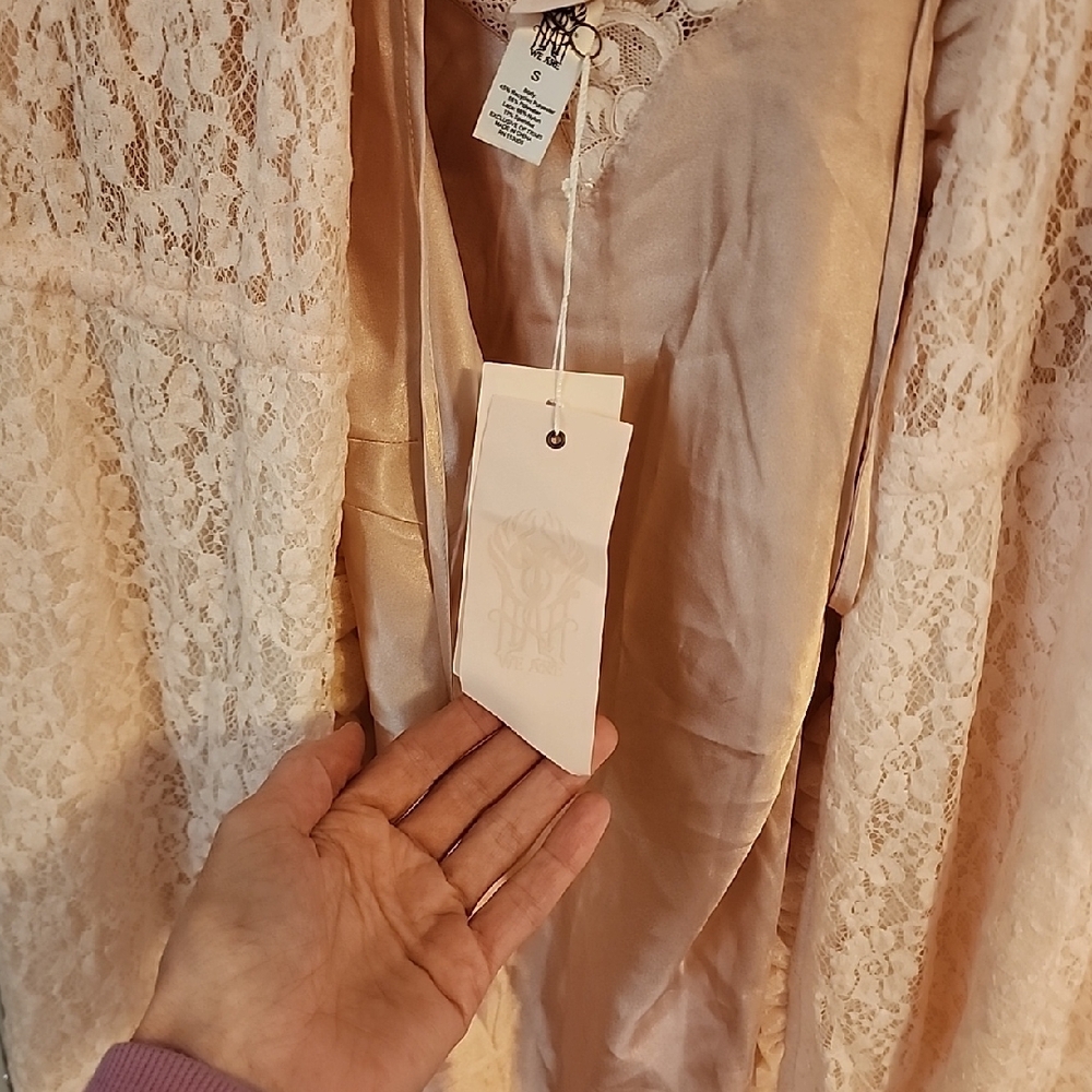 we are hah blush pink slip dress + Lace cardigan S - Picture 2 of 4